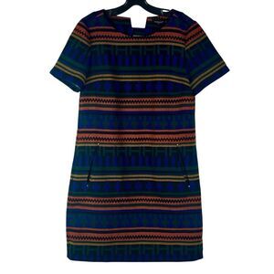 Color Block Colorful Geometric Short Sleeve Mini Dress Medium